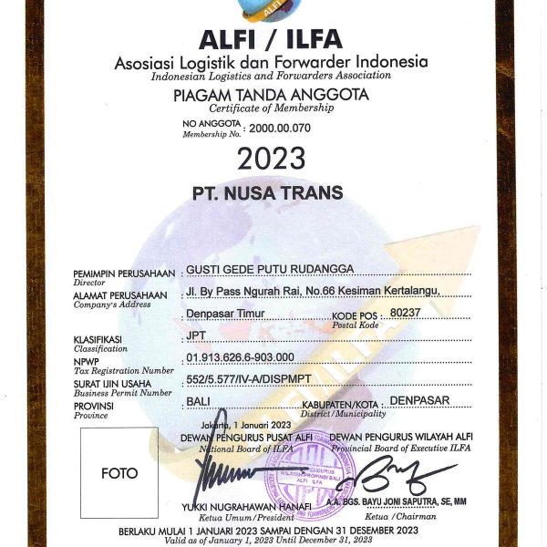 Nusa Trans Bali Cargo Certification 6
