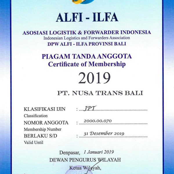 Nusa Trans Bali Cargo Certification 3