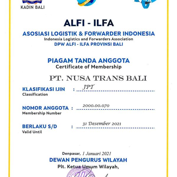 Nusa Trans Bali Cargo Certification 2