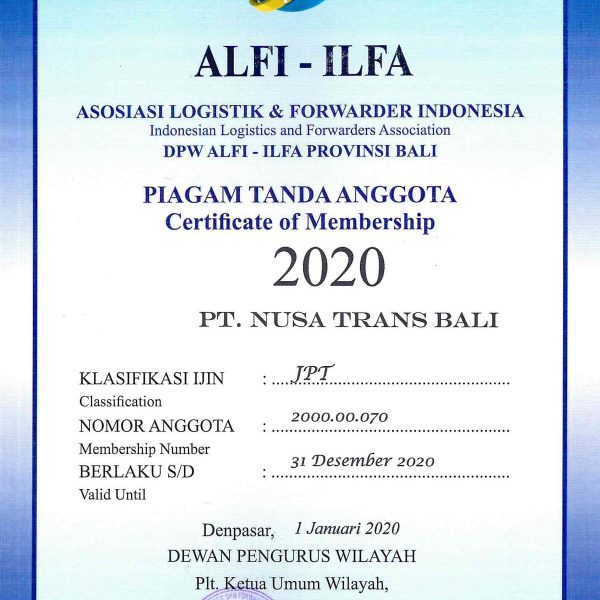 Nusa Trans Bali Cargo Certification 1